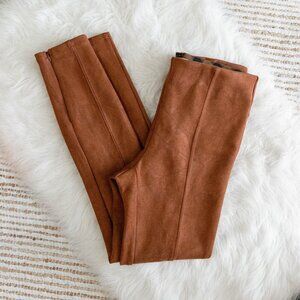 Anthropologie Women’s Size 28 Brown Faux Suede Skinny Pants Ankle Zip Stretch